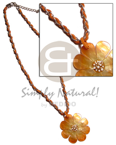 orange leather thong in metal chain  orange 45mm hammershell flower  skin nectar - Home