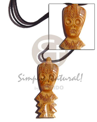 leather thong  horn tribal god pendant - Home