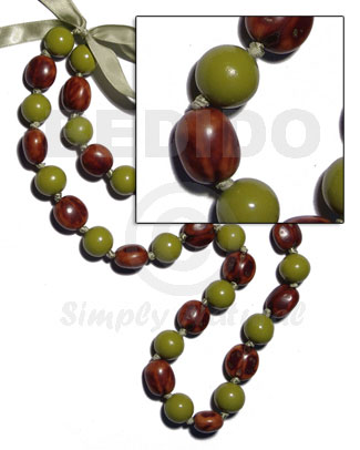 lei / rubber seeds and round wood beads 20mm in green combination/ 34 in.adjustable - Home