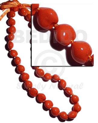 lei / kukui nut in red orange - 32 pcs./ 34 in.adjustable - Home