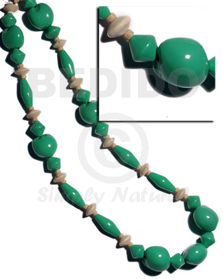 lei / kukui seeds and nat. wood beads in green combination  / 32 in - Home