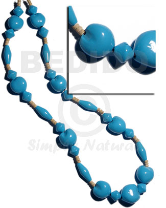 lei / kukui seeds and nat. wood beads in bright blue combination  / 32 in - Home