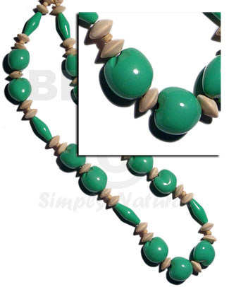 lei / kukui seeds and nat. wood beads in green combination  / 32 in - Home