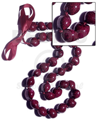 32 pcs. of kukui nuts in high polished paint gloss marbleized grape color  in matching adjustable ribbon /lei/ 36in - Home