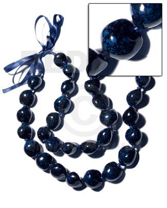 32 pcs. of kukui nuts in  black high polished paint gloss color blue/violet marbleized accent in matching adjustable ribbon /lei/ 36in - Home