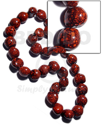 32 pcs. of kukui nuts in high polished paint gloss marbleized red/black combination  in matching ribbon /lei / 36in - Home
