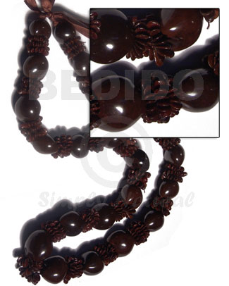 22 pcs. brown kukui nuts  ypil seed rings combination  / 30in in matching adjustable ribbon  the maximum length of 54in - Home