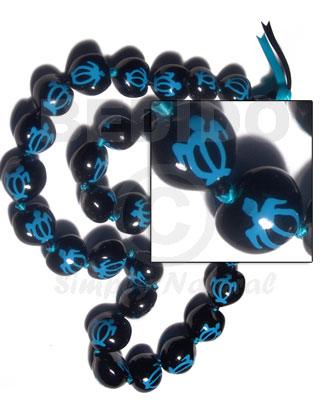 black kukui nuts  handpainted aqua blue turtle brown  accent/ 32 pcs. / in matching adjustable ribbon  the maximum length of 54in / kk069 - Home