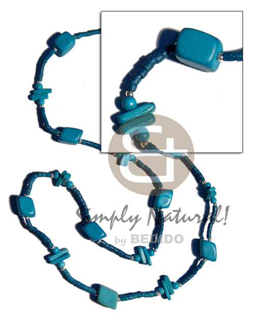 blue wood beads / coco square cut combination  in 2-3mm blue coco heishe neckline / 36 in - Home