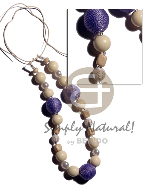20mm lilac wrapped wood beads in lilac  15mm round/buffed and diced  bleached wood beads , pearl combination in wax cord / 28 in - Home