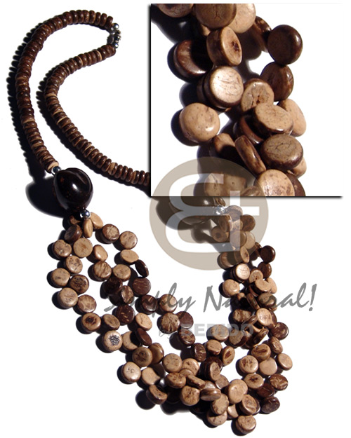 7-8mm coco Pokalet. nat. brown  3 graduated rows tiger 10mm coco sidedrill and brown kukui nuts accent / 26 in. - Home