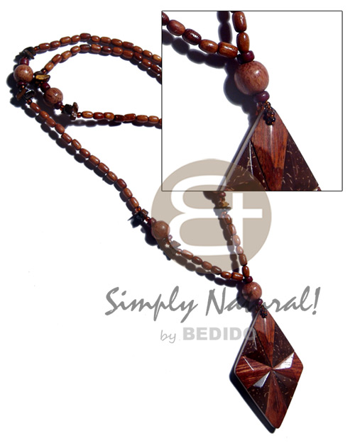 bayong ricebeads  10mm palmwood beads/shell chips combination polished 60mmx40mm diamond coco/bayong combination wood pendant / 28 in. - Home