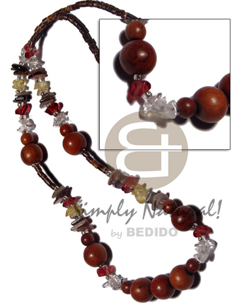 2-3mm coco heishe nat. brown  resin nugget, hammershell sq. cut and 12mm round bayong wood beads combination / 20 in. - Home