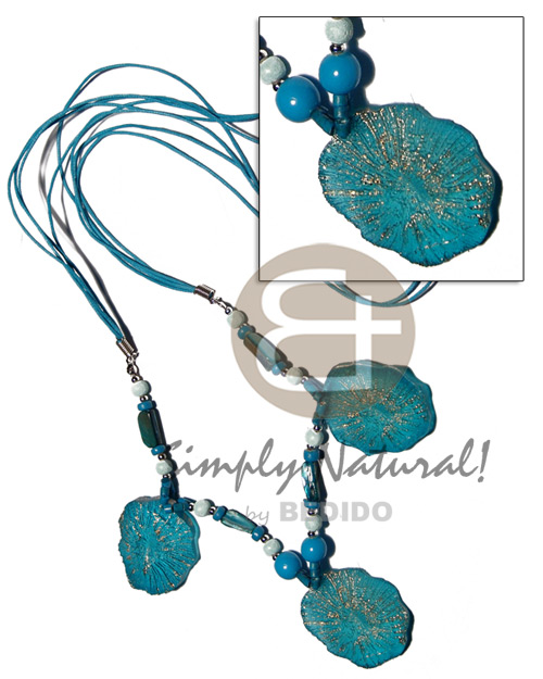 4 layers wax cord   2-3mm coco heishe, wood beads, shells nuggets, 40mmx35mm clam resin nugget   gold metallic dust / aqua blue tones / 30 in - Home