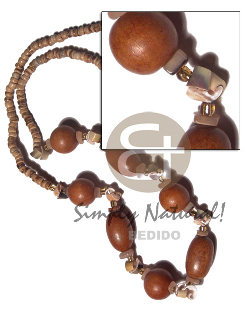4-5mm nat. coco Pokalet tiger   chunky oval and round wood beads, everlasting luhuanus accent / 28in / barrel lock - Home