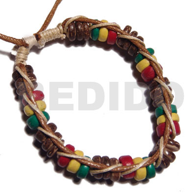 7-8mm coco Pokalet in rasta tone in macrame beige and golden brown wax cord - Home