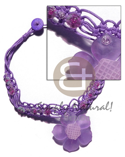 lilac wax cord macrame choker  40mm hammershell flower  groove nectar - Home