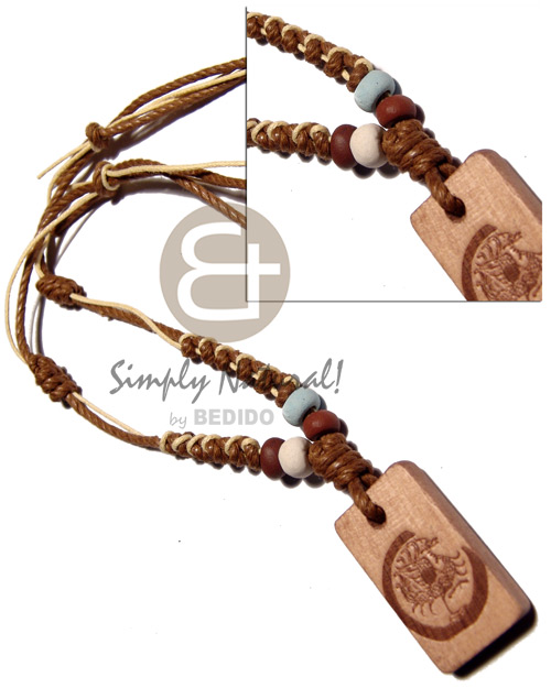 4 layers wax cord in pastel yellobrown tones combination   35mmx20mm rectangular wood  burning pendant / adjustable - Home