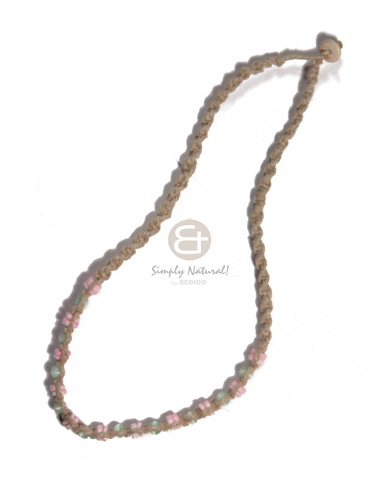 twisted abaca macrame  white rose shells in pastel pink and green combination / 16in - Home
