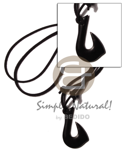 black carabao horn hook 40mm on adjustable leather thong - Home