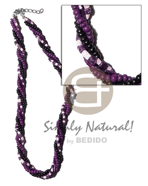 twisted 4 rows-2-3mm coco heishe violet/bleach whiten/2-3mm coco Pokalet. violet/black & glass beads - Home