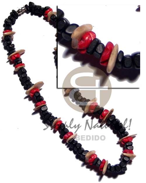 8mm black coco sq. cut  red 10mm coco flower and nat. coco chips combination. - Home