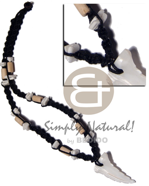 35mmx25mm kabibe shell fang pendant in black macrame  white rose shell & tube nat. white wood accent - Home