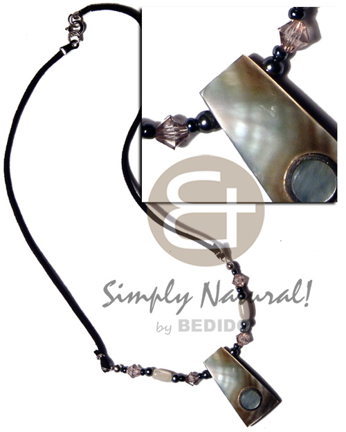 32mmx18mm blacklip shell  inlaid metal and resin backing in wax cord and troca shell accenti - Home