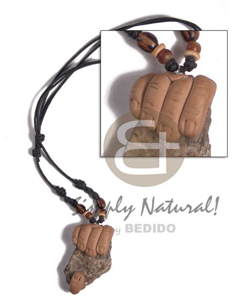 adjustable wax cord  clay hand holding rough stone nugget - Home