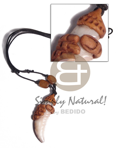 50mm  cowrie tiger shell fang  clay fingers  / adjustable black wax cord /tribal clay series - Home