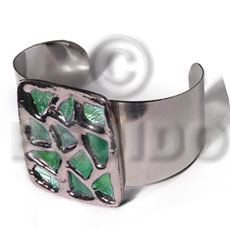 haute hippie 38mmx28mm metal cuff bangle  48mmx40mm rectangular glisteningneone green abalone / molten silver metal series / electroplated - Shell Bangles