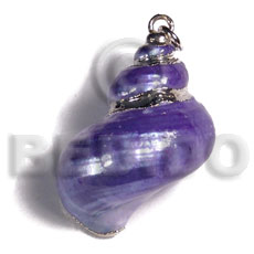 purple turbo shell (approx.  35mm - varying natural sizes ) molten silver metal series /  attached jump rings / electroplated / st-12 - Shell Pendant