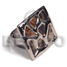 MOP  skin /  square 28mmx28mm / adjustable ring/  molten silver metal series / electroplated - Home