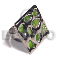 glistening neon green abalone /  square 28mmx28mm / adjustable ring/  molten silver metal series / electroplated - Home
