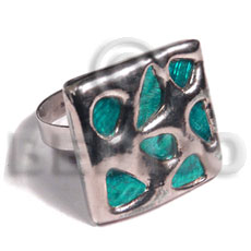 glistening turquoise abalone /  square 25mmx25mm / adjustable ring/  molten silver metal series / electroplated - Home