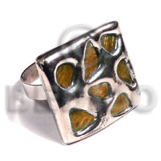 glistening orange abalone /  square 25mmx25mm / adjustable ring/  molten silver metal series / electroplated - Home