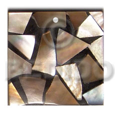 flat 20mmx20mm square  black resin  laminated  brownlip chips - Shell Pendant