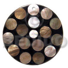 flat 70mm black round resin laminated 13mm brownlip circles - Shell Pendant