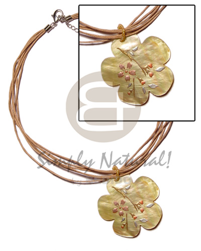 6 layer mocca wax cord  matching 40mm handpainted flower MOP pendant - Home