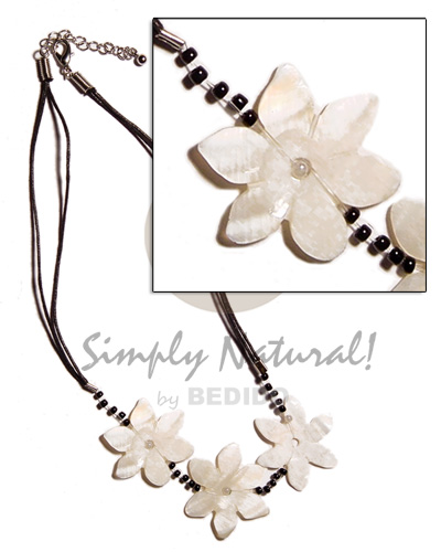 3 flower 30mm kabibe shells in 2 layer wax cord  glass beads accent - Home