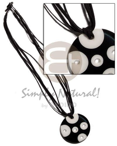 black & white 50mm round resin pendant in 3 layer wax cord - Home