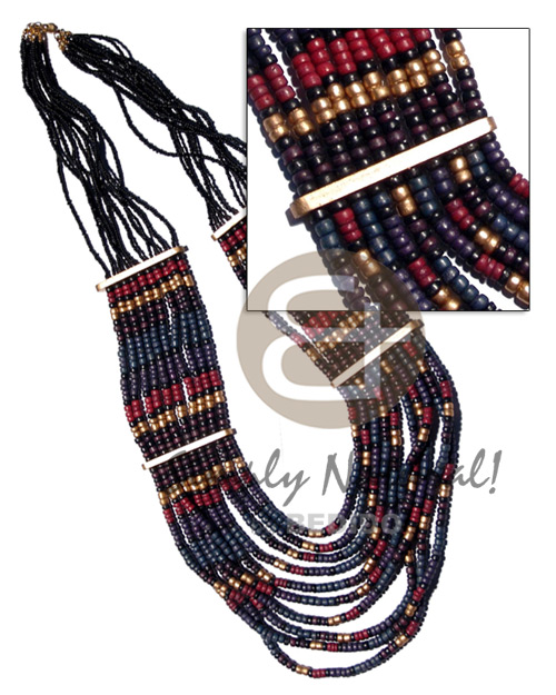10 rows 4-5mm coco Pokalet.  in graduated  flat layers   glass beads & wood combination / 38 in. - Home
