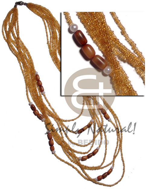 9 rows glass beads  in graduated  layers   golden brown buri tube combination / 34 in. - Home
