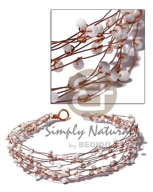 13 rows copper wire choker  white glass beads - Home
