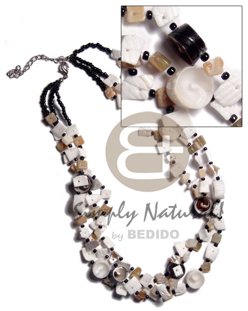 3 rows floating white rose,vertagus  shells and glass beads combination - Home