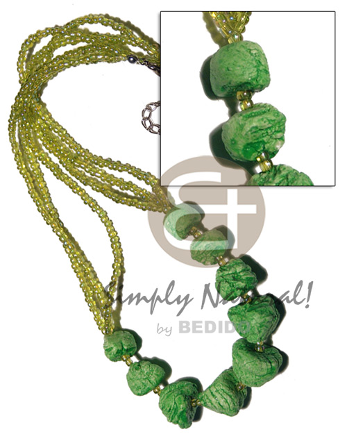 3 layers glass beads  stones  combination / lime green tones - Home