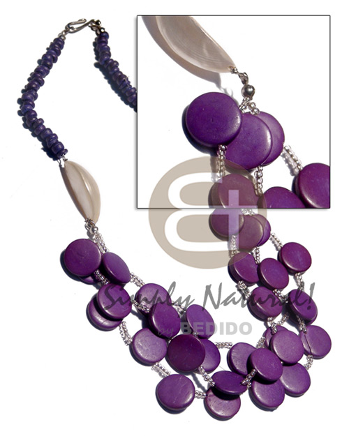 4-5mm violet coco Pokalet  3 rows of 15mm violet coco sidedrill , clear glass beads and troca garlic accent - Home