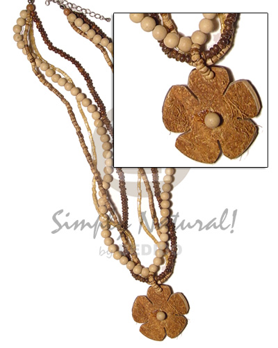 4 rows 2-3 coco Pokalet brown/ 2-3heishe tiger/glass beads/wood neads natural  coco flower pendant - Home