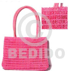 pink abaca fiber bag  lining   l=10.5 in. w= 8 in. base = 3 in. - Home