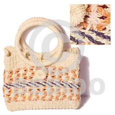 abaca weave natural/peach bag l=8 in. w= 7 in. base = 3 in. - Home